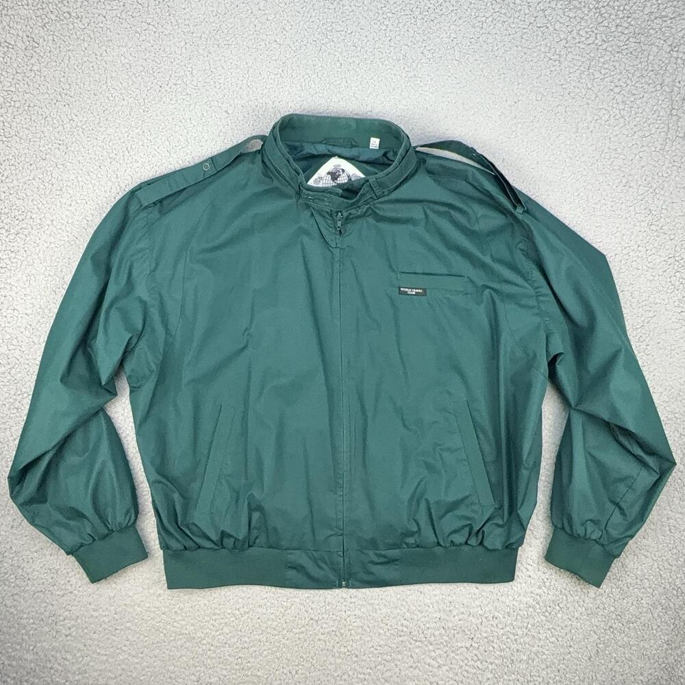 World Travel Club Jacket Mens 2XL Green Bomber Lined Full Zip Travel Casual